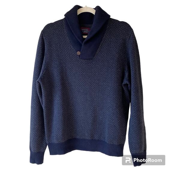 UNTUCKit Van Douzer Birdseye Navy Shawl Collar Sweater Wool Blend Size M Preppy - Picture 1 of 9